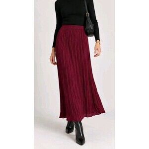 Complex Burgundy Crinkle Pleated Midi Maxi Skirt Size S Elastic Waist Korea